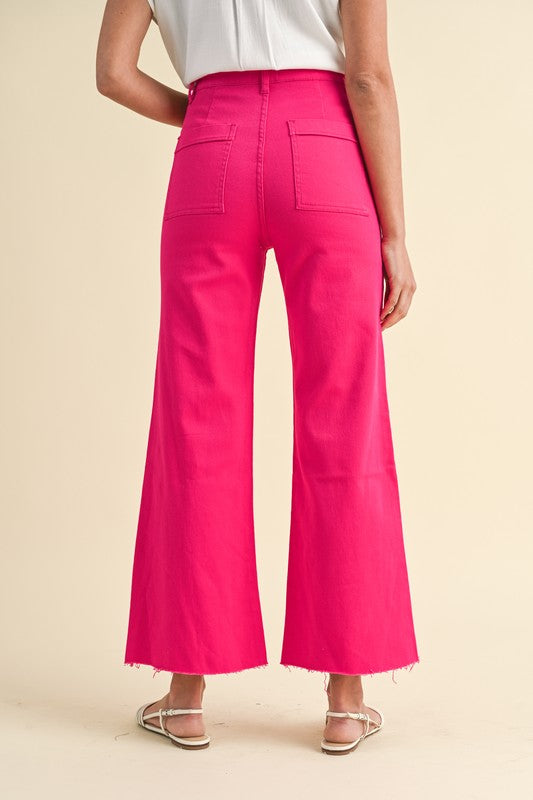 Stretch High Rise Wide Leg Cropped Denim Jean