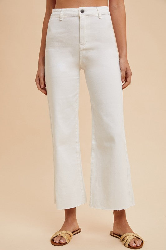 Stretch High Rise Wide Leg Cropped Denim Jean