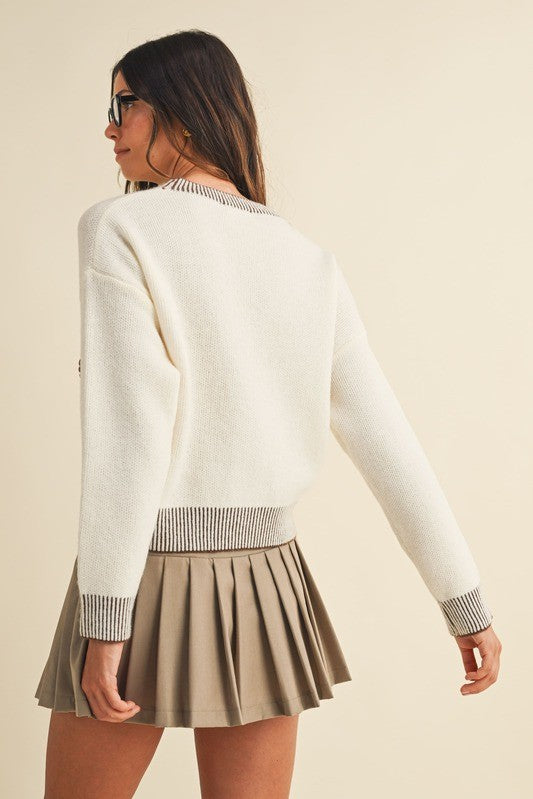 ASW3131 BRAIDED BOW PATCH SWEATER TOP