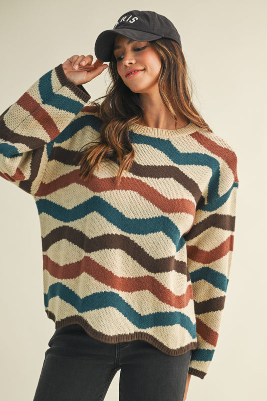 ASW3192S MULTI COLOR WAIVE LOOSE FIT SWEATER TOP