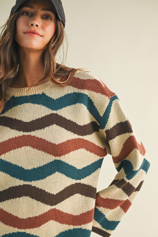 ASW3192S MULTI COLOR WAIVE LOOSE FIT SWEATER TOP
